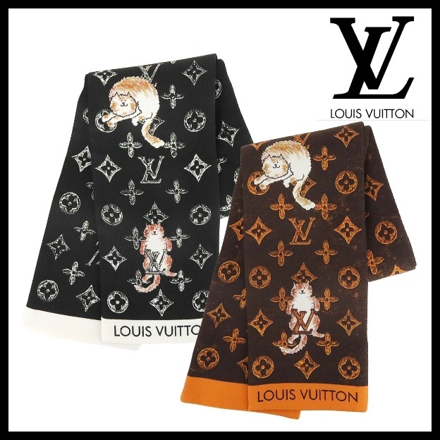 冬に♪LV スカーフ バンドー キャットグラム モノグラム シルク