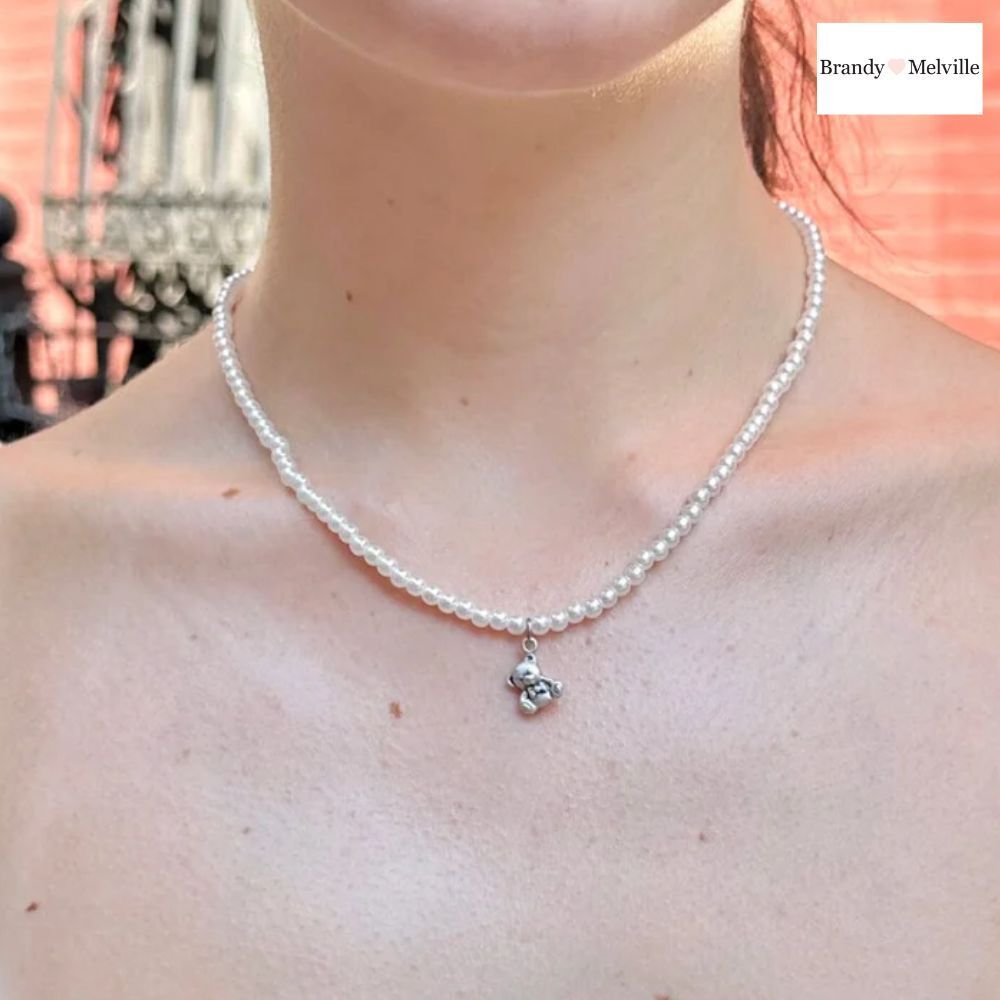 Brandy Melville テディベア付き パールネックレス