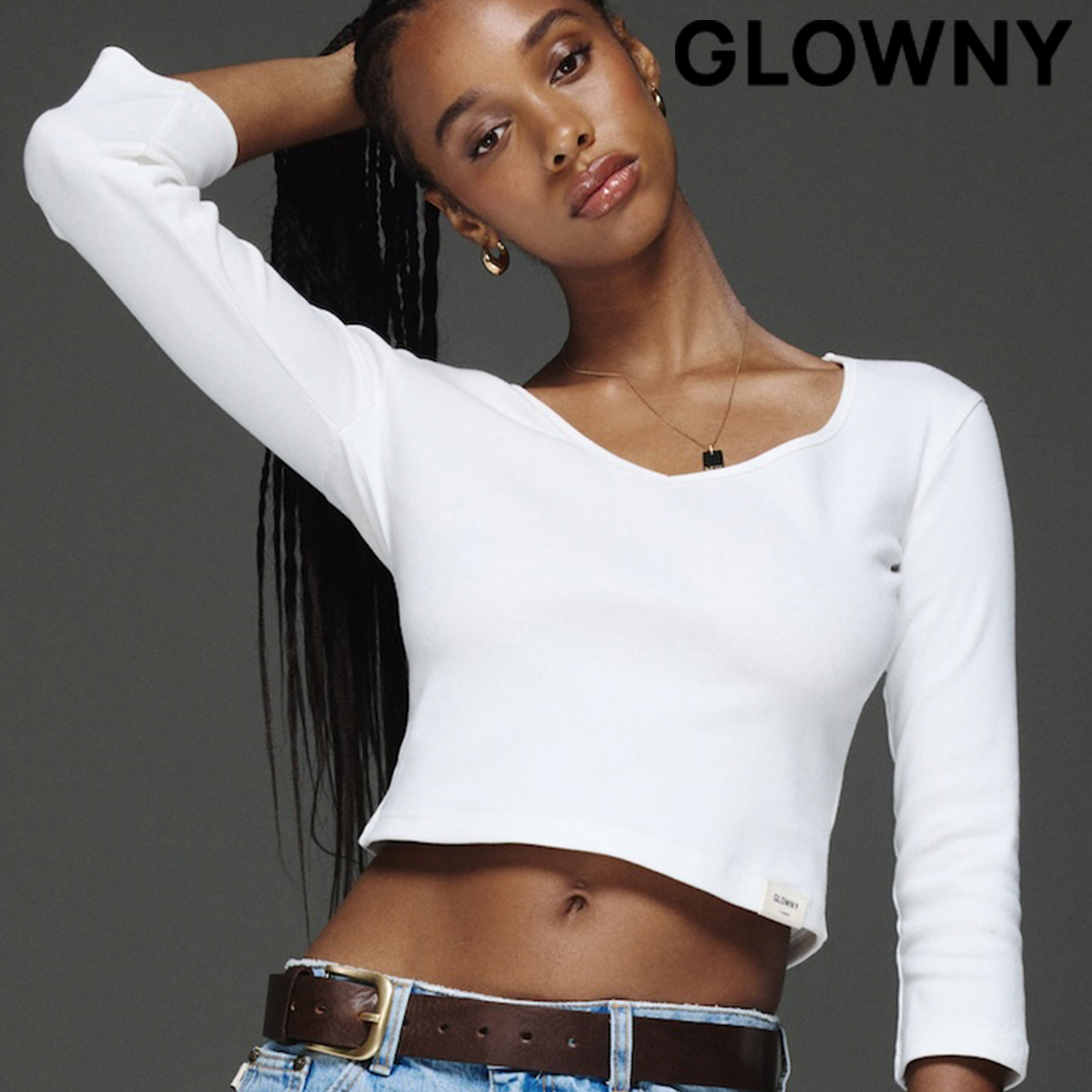 ★GLOWNY★3/4 G COMFORT V TEE (WHITE)★正規品/韓国直送料込