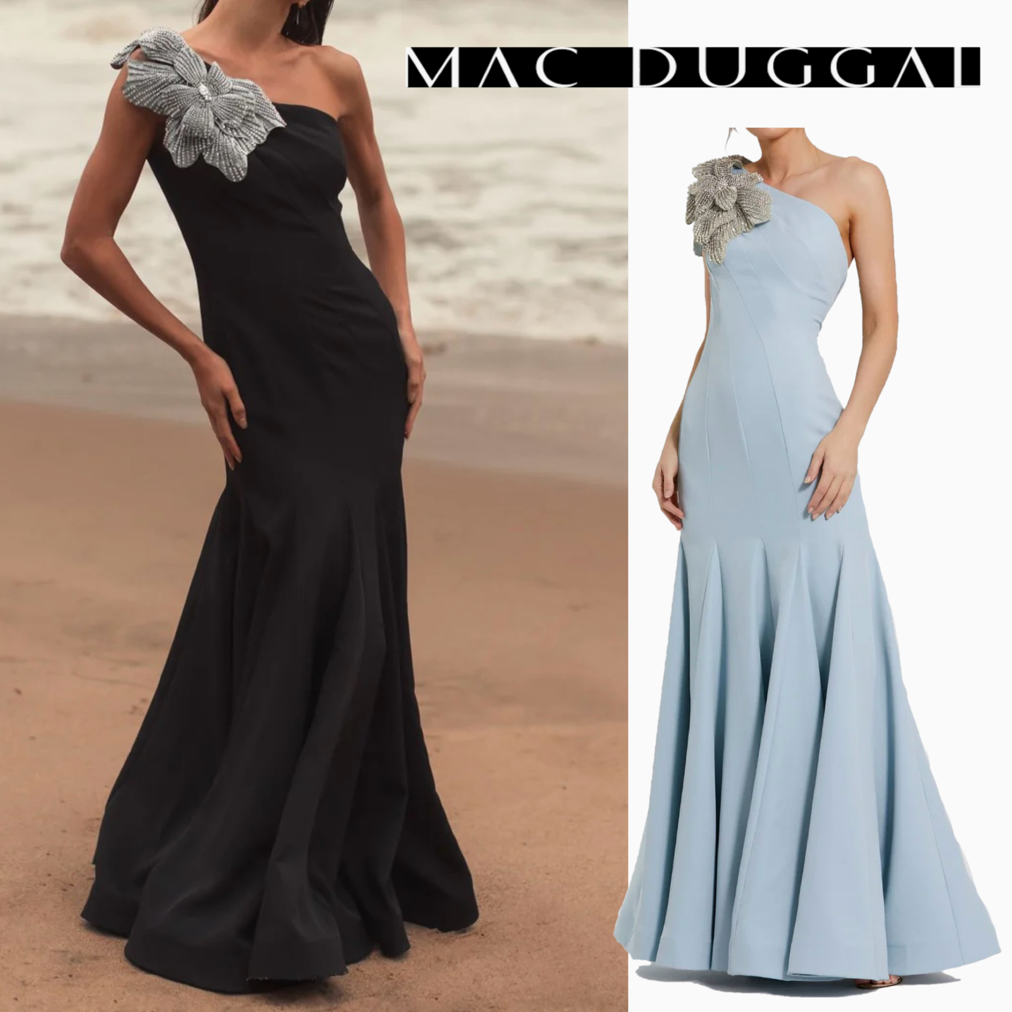 【MAC DUGGAL】キラリと輝くフラワーショルダー☆彡ロングドレス