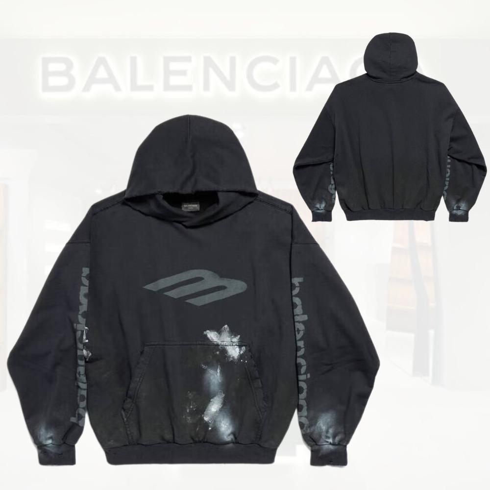 送料込+BALENCIAGA+3b Stencil Hoodie ミディアムフィット