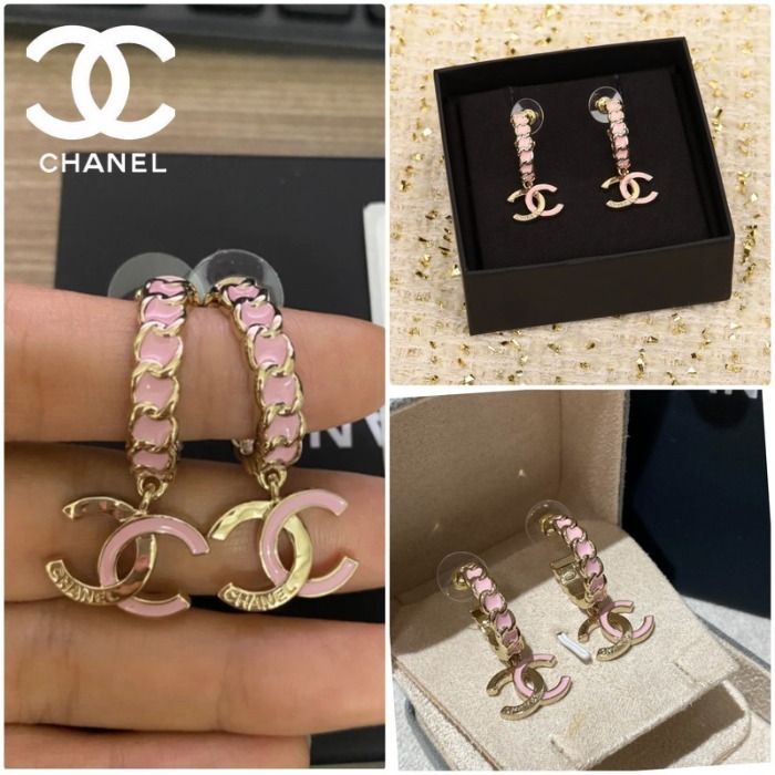 【ピンク×ゴールドがかわいい♪】CHANEL フープピアス CCマーク