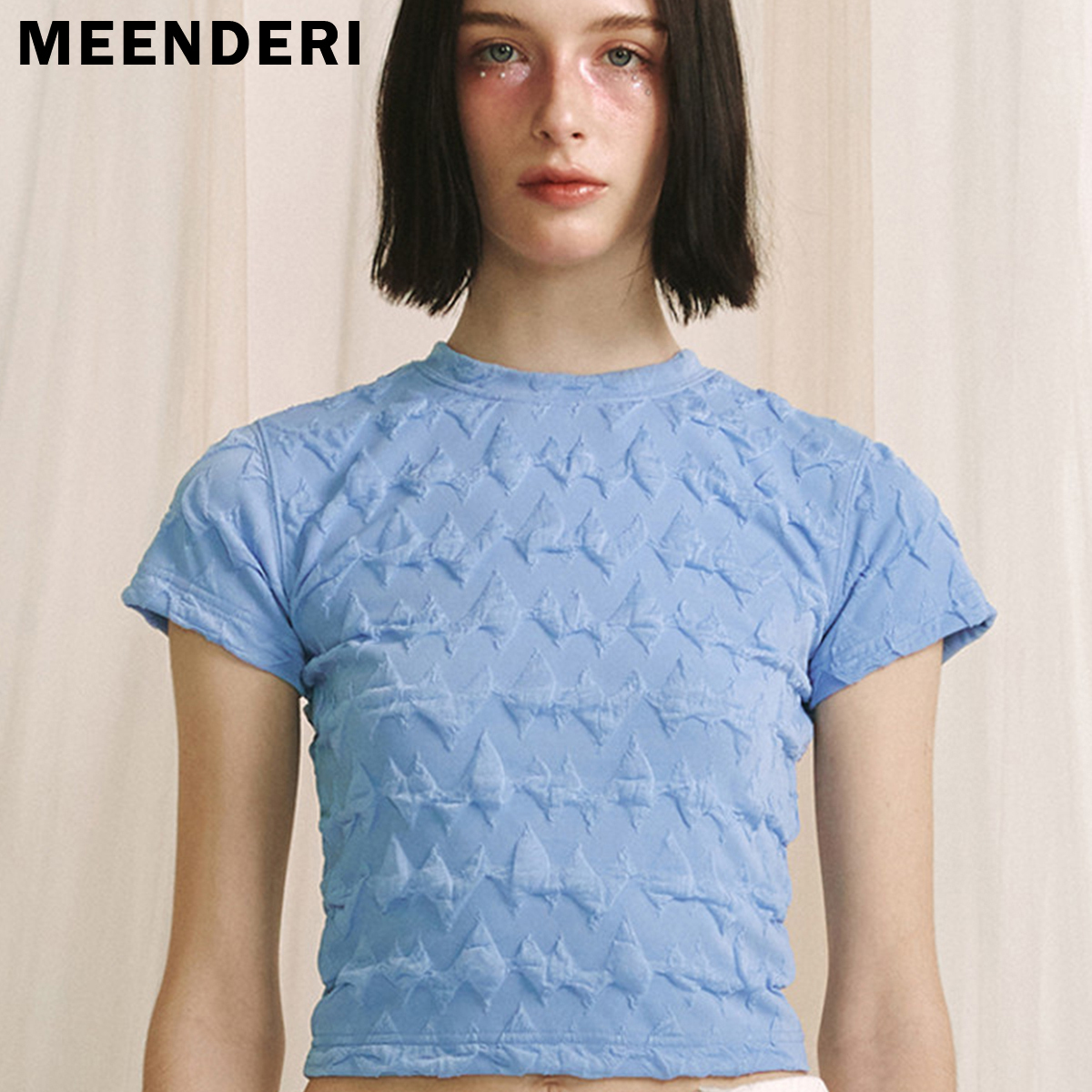 ★MEENDERI★WAVE JACQUARD T-SHIRT - SKY BLUE★正規品/送料込