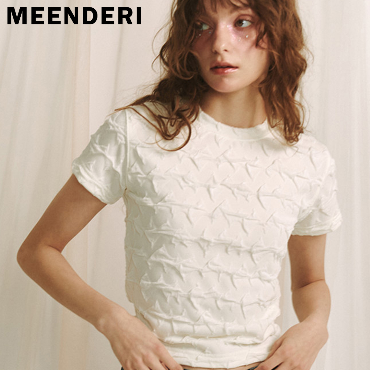 ★MEENDERI★WAVE JACQUARD T-SHIRT - IVORY★正規品/送料込