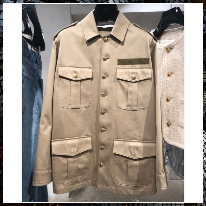 CELINE お洒落 ジャケット 上質コットン ロゴ SAHARIENNE JACKET