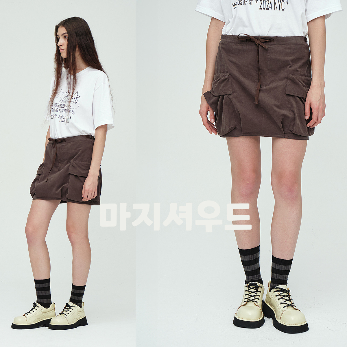 [Margesherwood ] / ☆ DRAW STRING CARGO MINI SKIRT / brown
