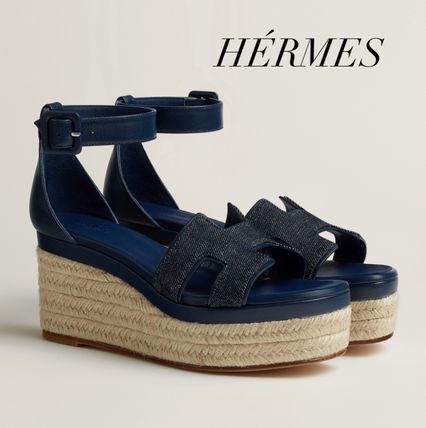 【ピンク 厚底 美脚効果】HERMES★サンダル エスパドリーユ Elda HERMES 春夏人気エスパドリーユ 厚底サンダル 美脚ウェッジ Elda