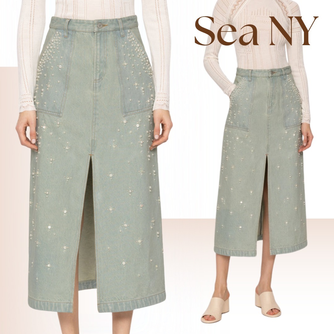 NEW【Sea NEW YORK】かわいい!パール ビージング デニムスカート