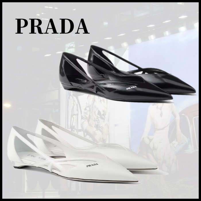■PRADA プラダ カットアウト ブラッシュドレザー バレリーナ
