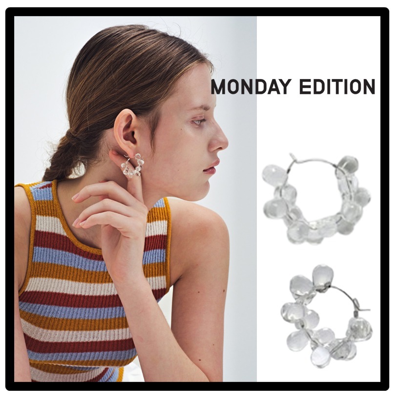 ★送料・関税込★MONDAY EDITION★CLEAR DEWDROPS HOOP EARRINGS