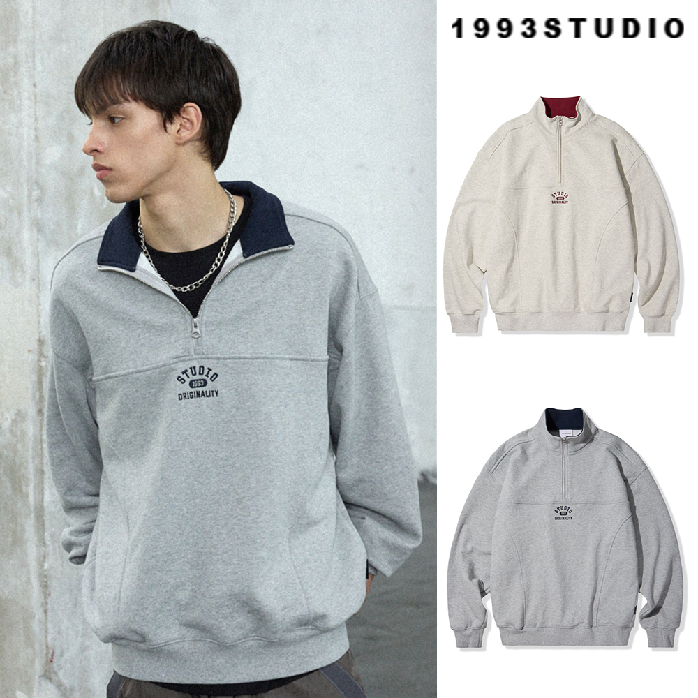 【1993studio】24FW★ Small Logo Half Zip-Up Sweatshirt