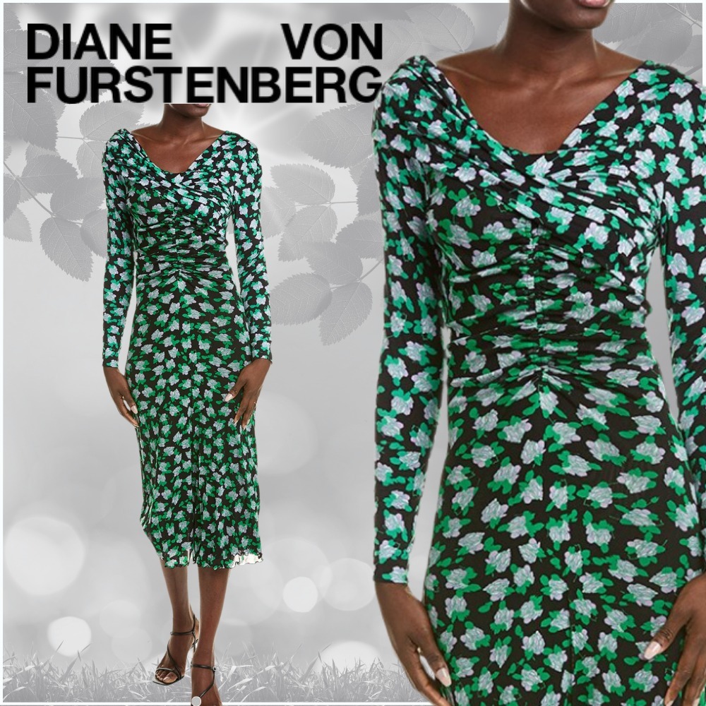 【関税込】DVF★完売必須★美シルエット Leia ミディドレス 緑