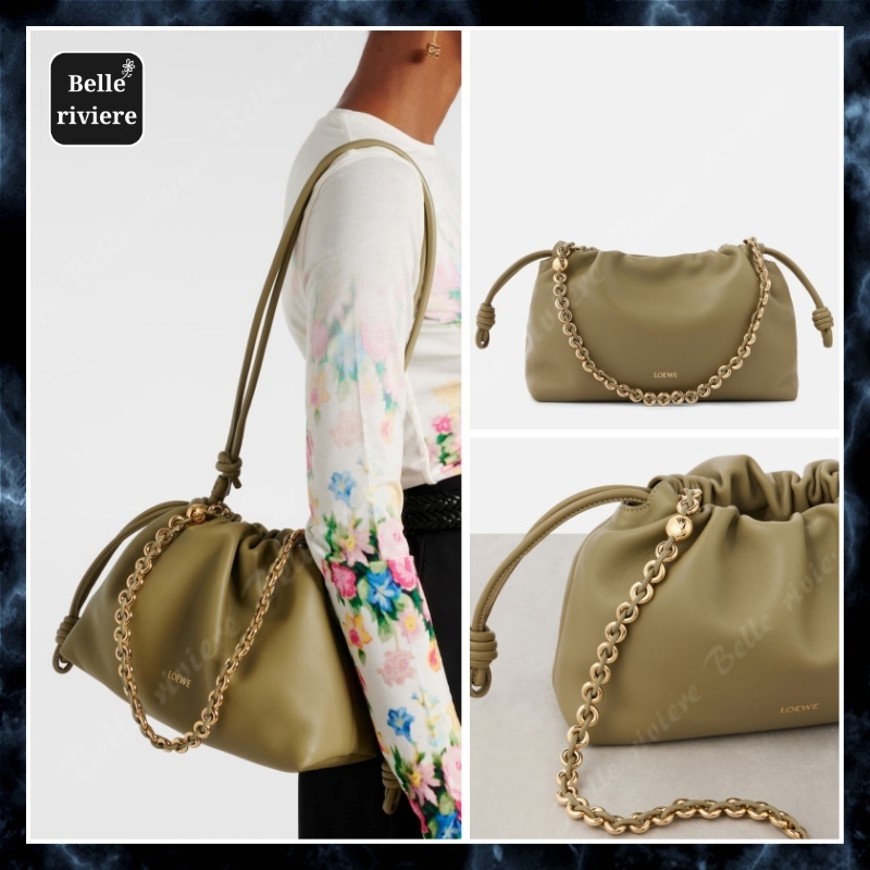 24PF new/LOEWE フラメンコミディアムレザークラッチ Bag Green