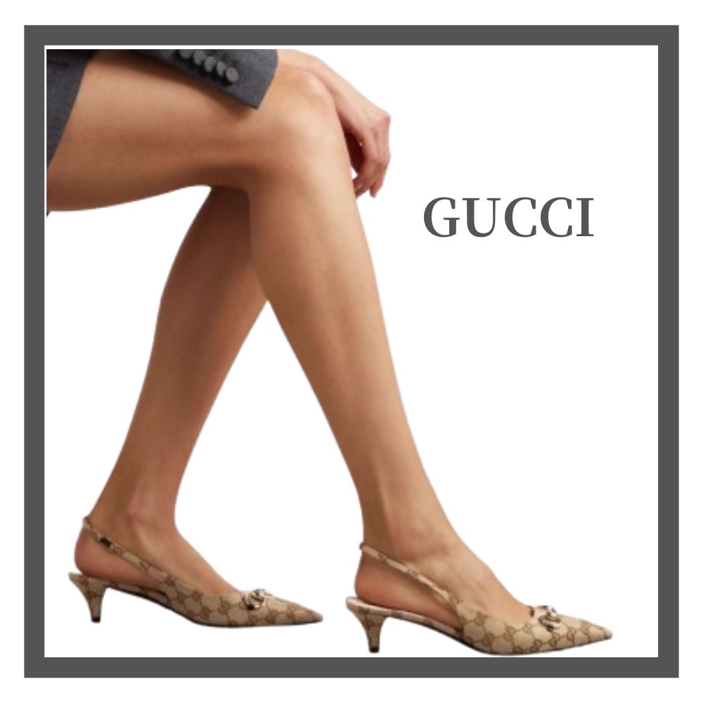 【GUCCI】キャンバス ジャカード スリングバック パンプス