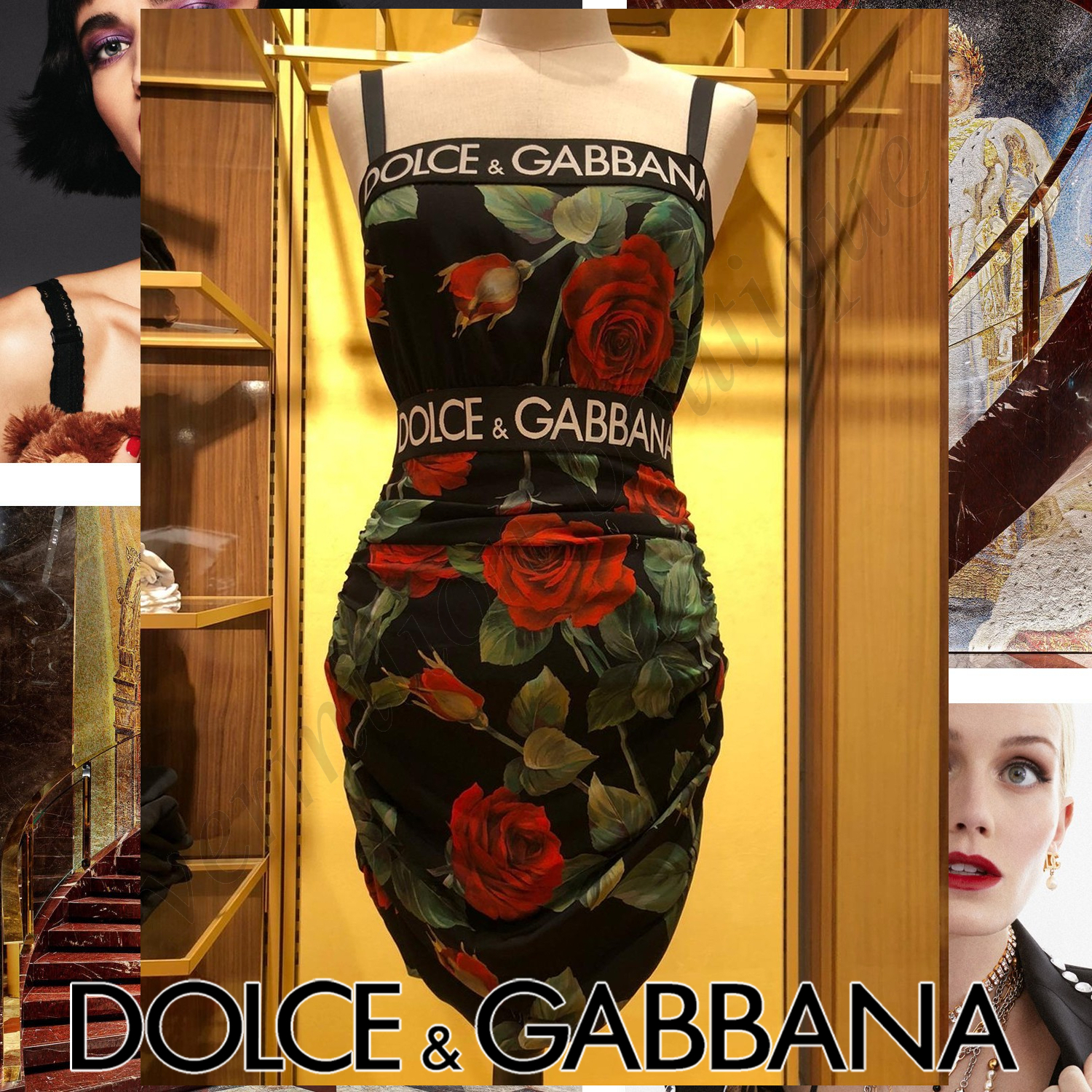 Dolce & Gabbana ローズ プリント ロゴ バンド ミニドレス