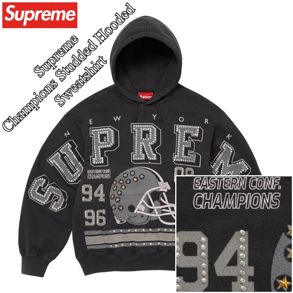 【Supreme】Champions Studded Hooded Sweatshirt★Black★24FW