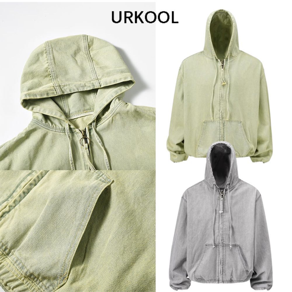 URKOOL ジッパー デニムフーディ ウオッシュ ストリート
