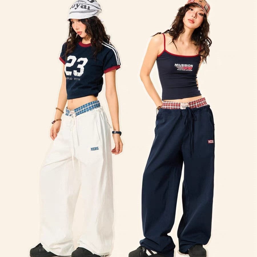 2色 カジュアル パンツ アメリカン ワイドレッグ ゆったりルーズ
