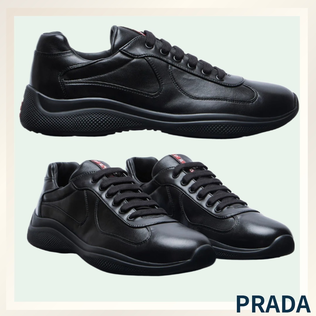 秋冬の新作 ≪PRADA≫ アメリカズカップ レザー スニーカー 黒色