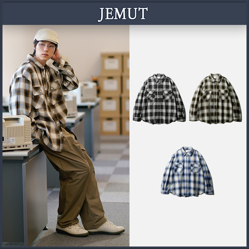【JEMUT】★男女兼用★24AW GRID OVERFIT OMBRE CHECK SHIRTS