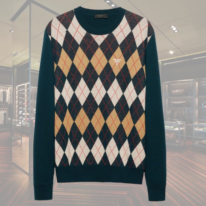 【24AW】アーガイルパターン入 クルーネックセーター ◆プラダ◆