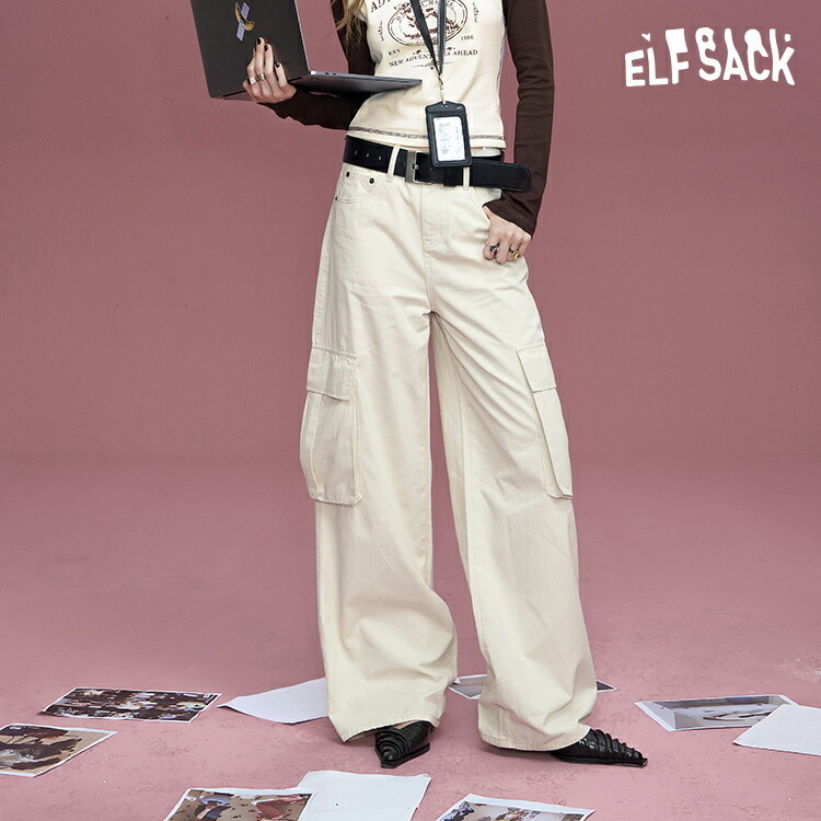 ELFSACK ワイドパンツ カーゴパンツ レギュラー ストレート