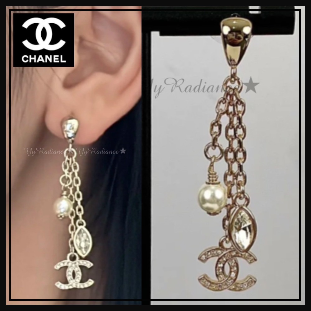 【揺れるストラス＆パール♡】CHANEL ピアス