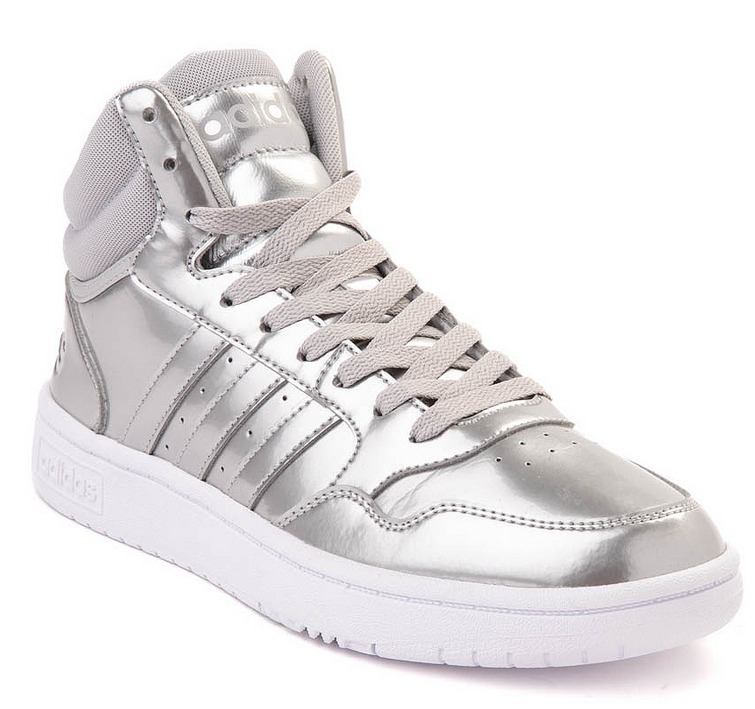 ADIDAS メタリックシルバー 3ストライプ ハイトップ スニーカー