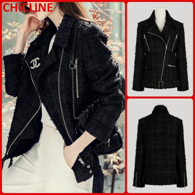 韓国ファッション★CHICLINE★パールツイードライダージャケット