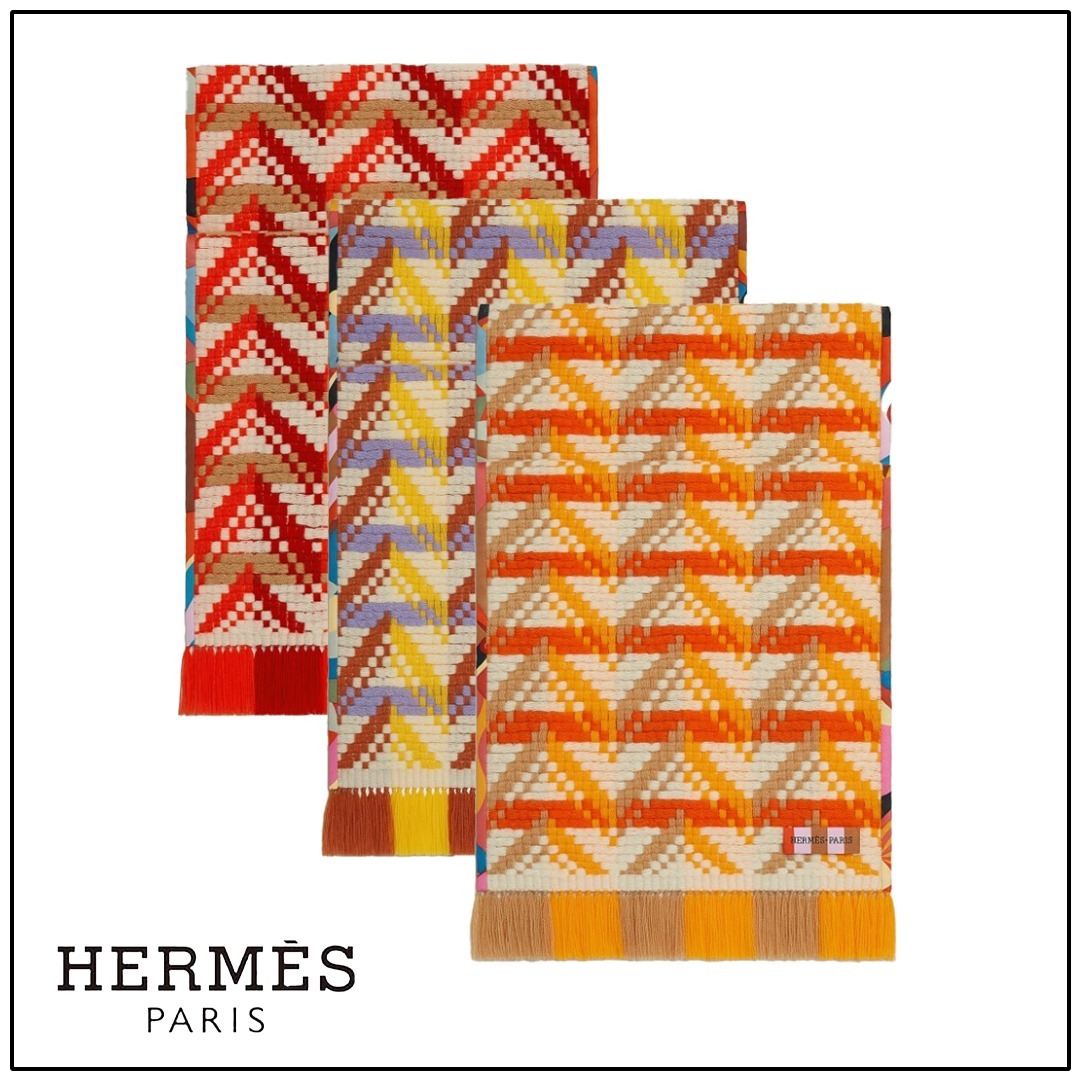 カシミヤマフラー【HERMES】 《シェヴロン・ズーム》3色