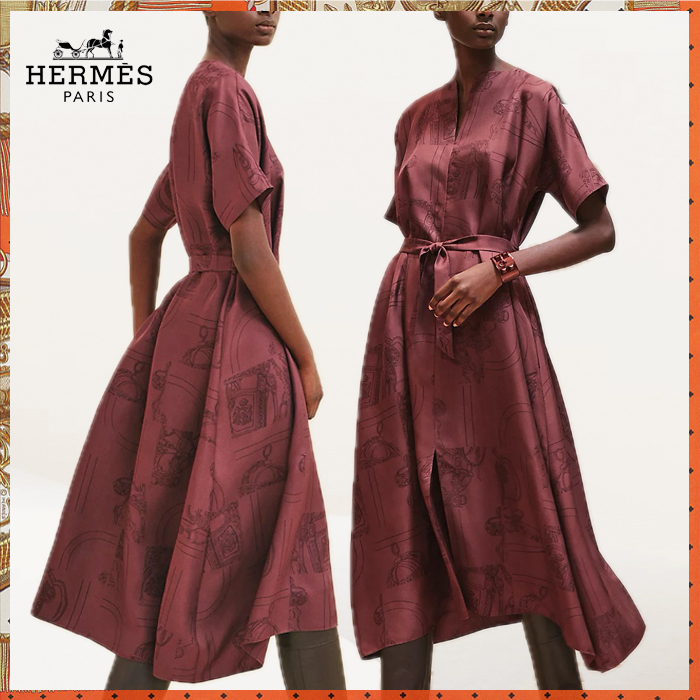 HERMES ベルト付カフタン《無秩序・フィネス》ルージュH 直営店