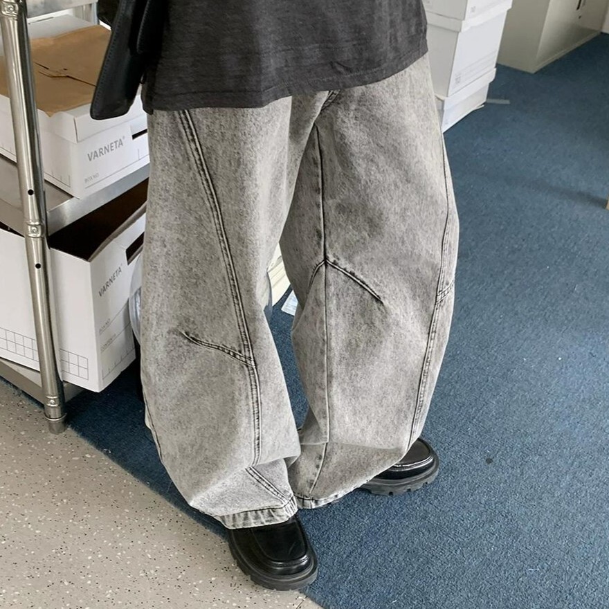 ワイドパンツ ジーンズ 切り替えデザイン ストリート アメリカン