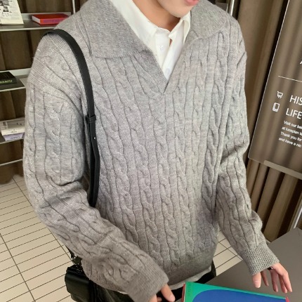 2色 シャツセーター ニット ツイスト シンプル ユニセックス
