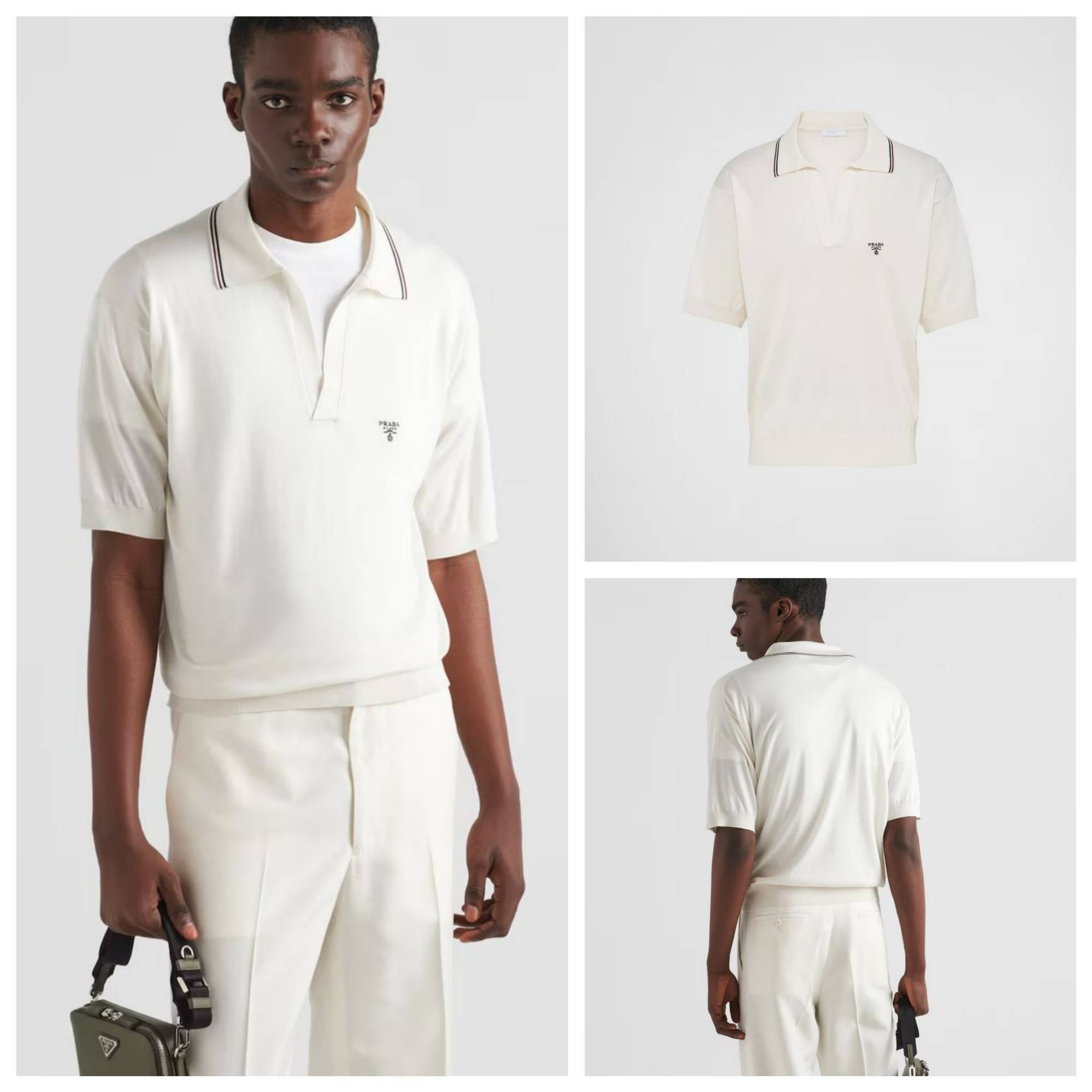 《送料無料》 PRADA Silk and cotton polo shirt