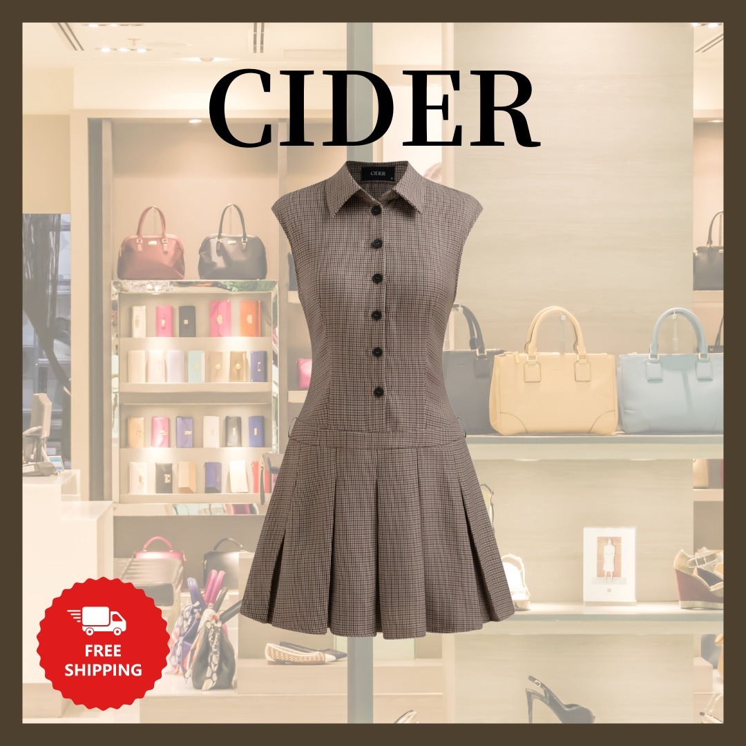 『Cider』ハウンドトゥース・ボタン・プリーツ・ミニドレス