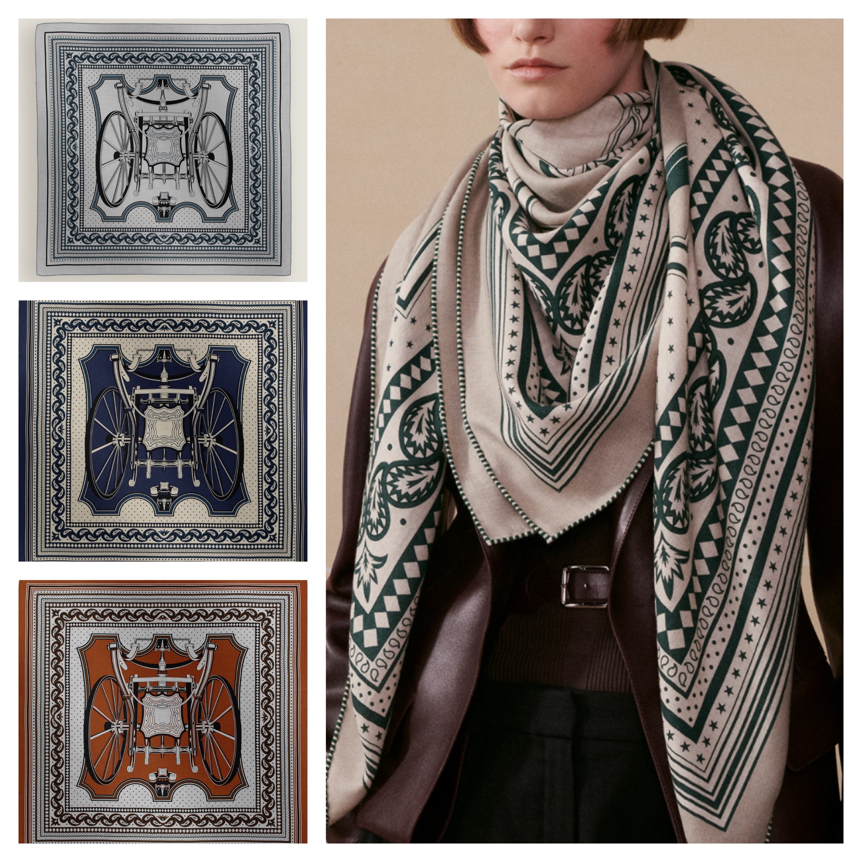 HERMES Chale 140 Les Roues de Phaetion バンダナ