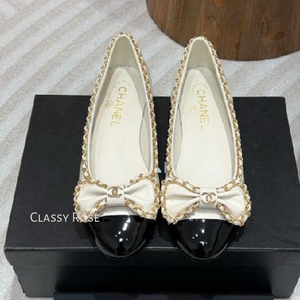 【チェーンリボンが可愛い♪】シャネル★バレリーナ ☆ガーリーキュート☆ CHANEL バレリーナ チェーン リボン