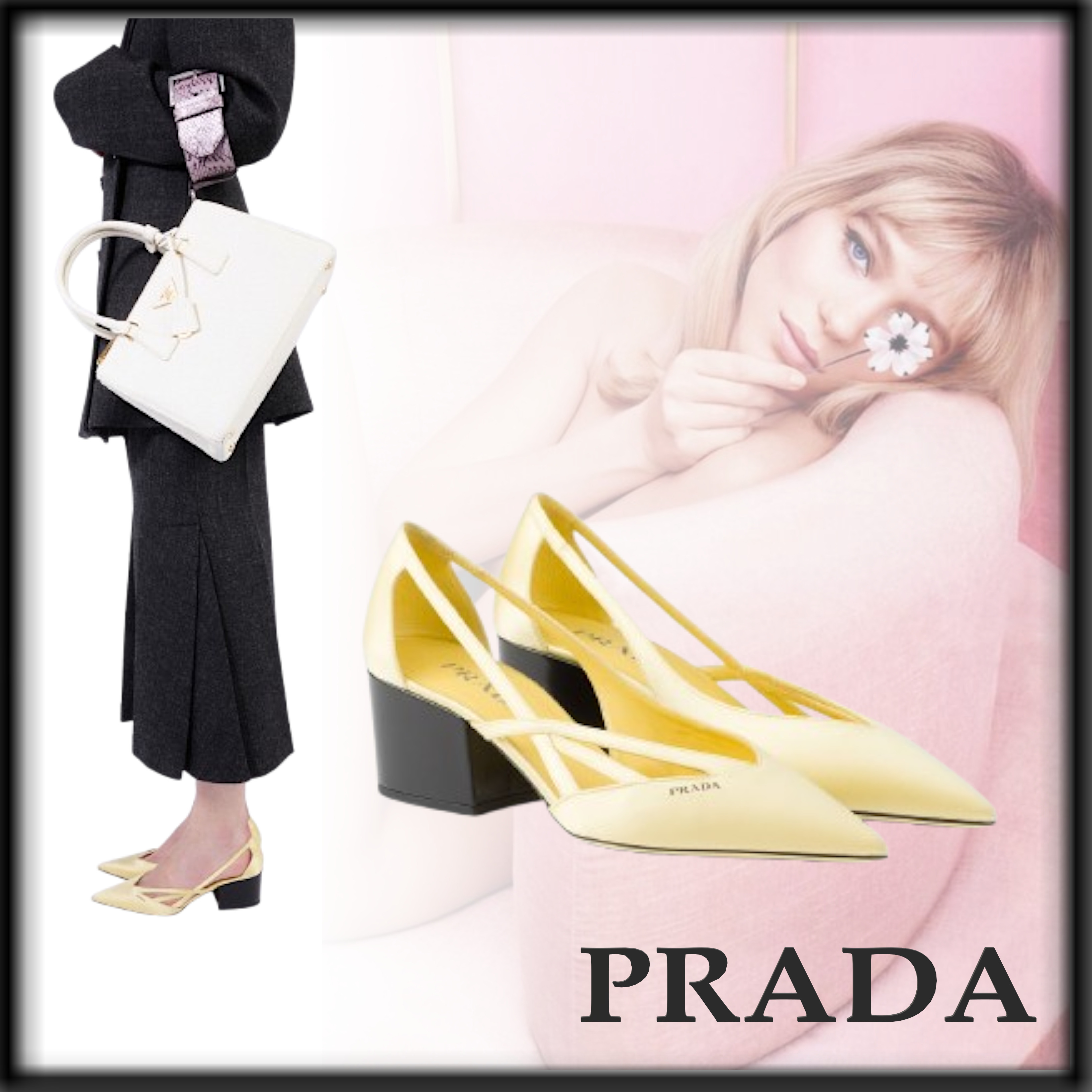 PRADA ランウェイ 人気 カットアウト サテン パンプス