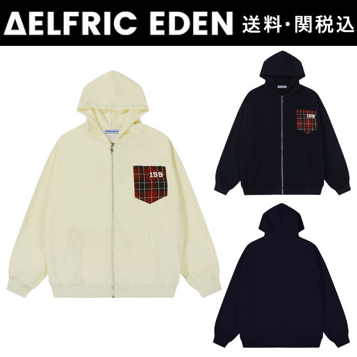 【Aelfric Eden】チェック柄ポケット ジップアップ パーカー