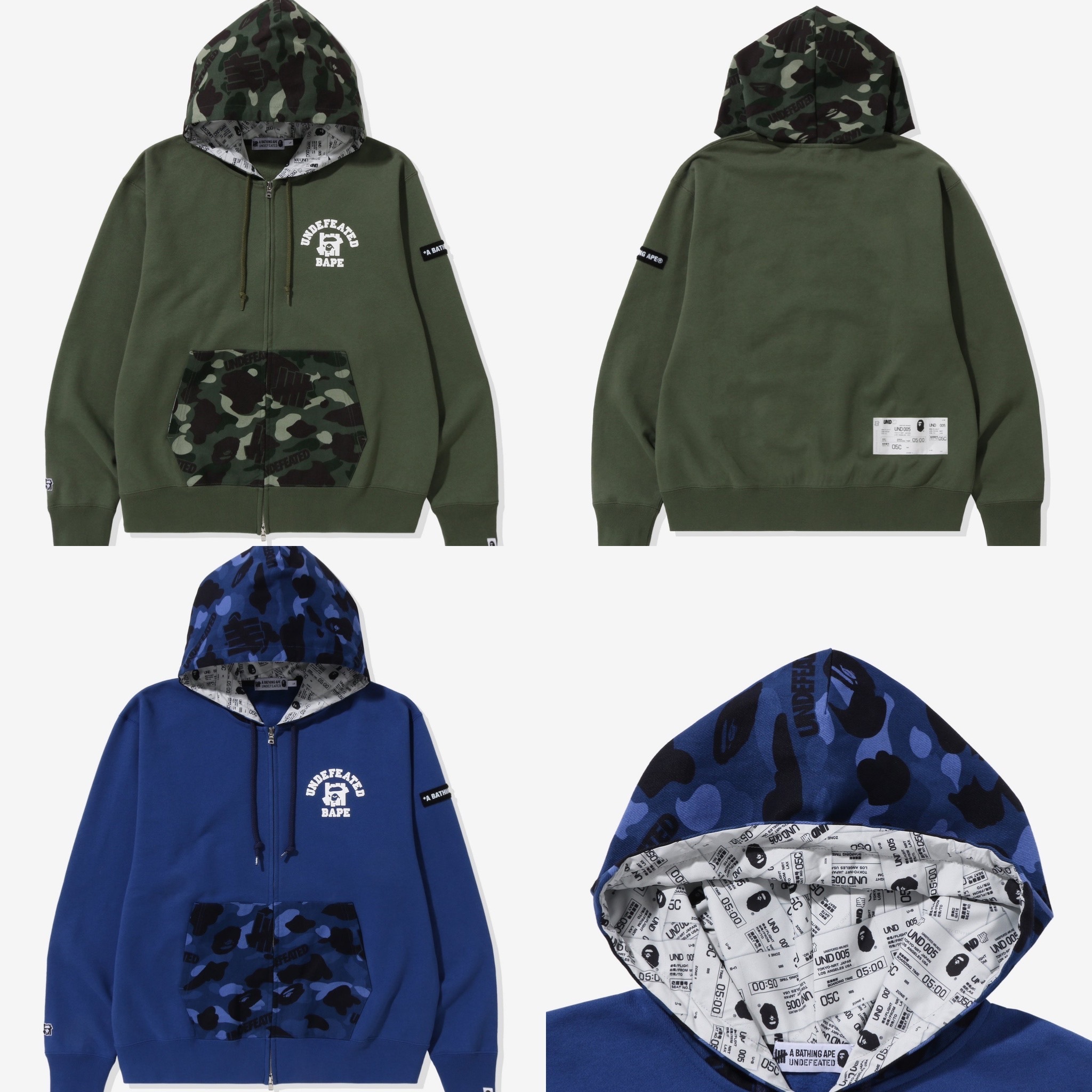 BAPE X UNDEFEATED COLOR CAMO RELAXED ZIP HOODIE 2色
