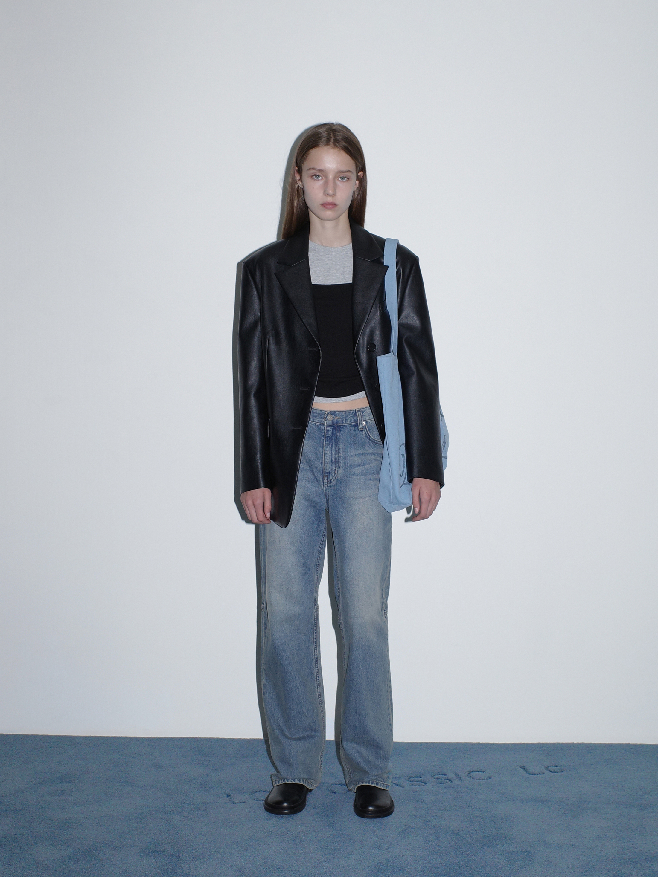 [LOW CLASSIC]/☆24FW OVERSIZED 3-BUTTON LEATHER BLAZER/BLACK