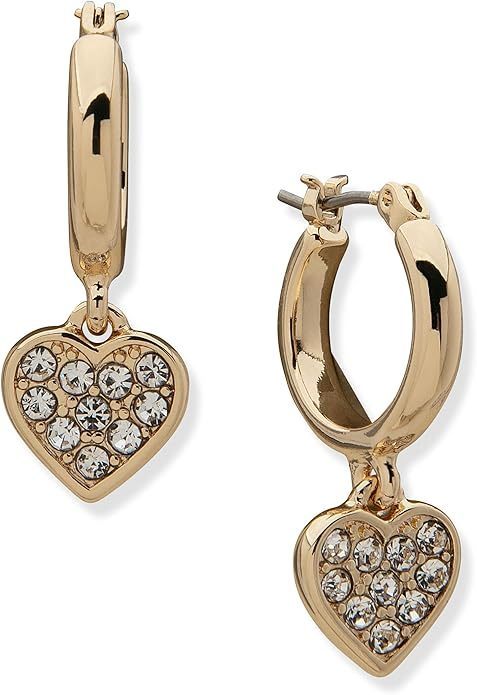 Anne Klein パヴェ クリスタル ハート ドロップ チャーム ピアス