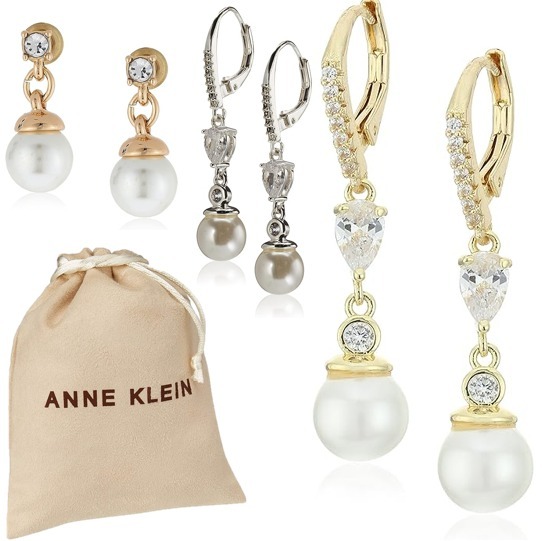 Anne Klein パヴェ クリスタル パール ドロップ チャーム ピアス