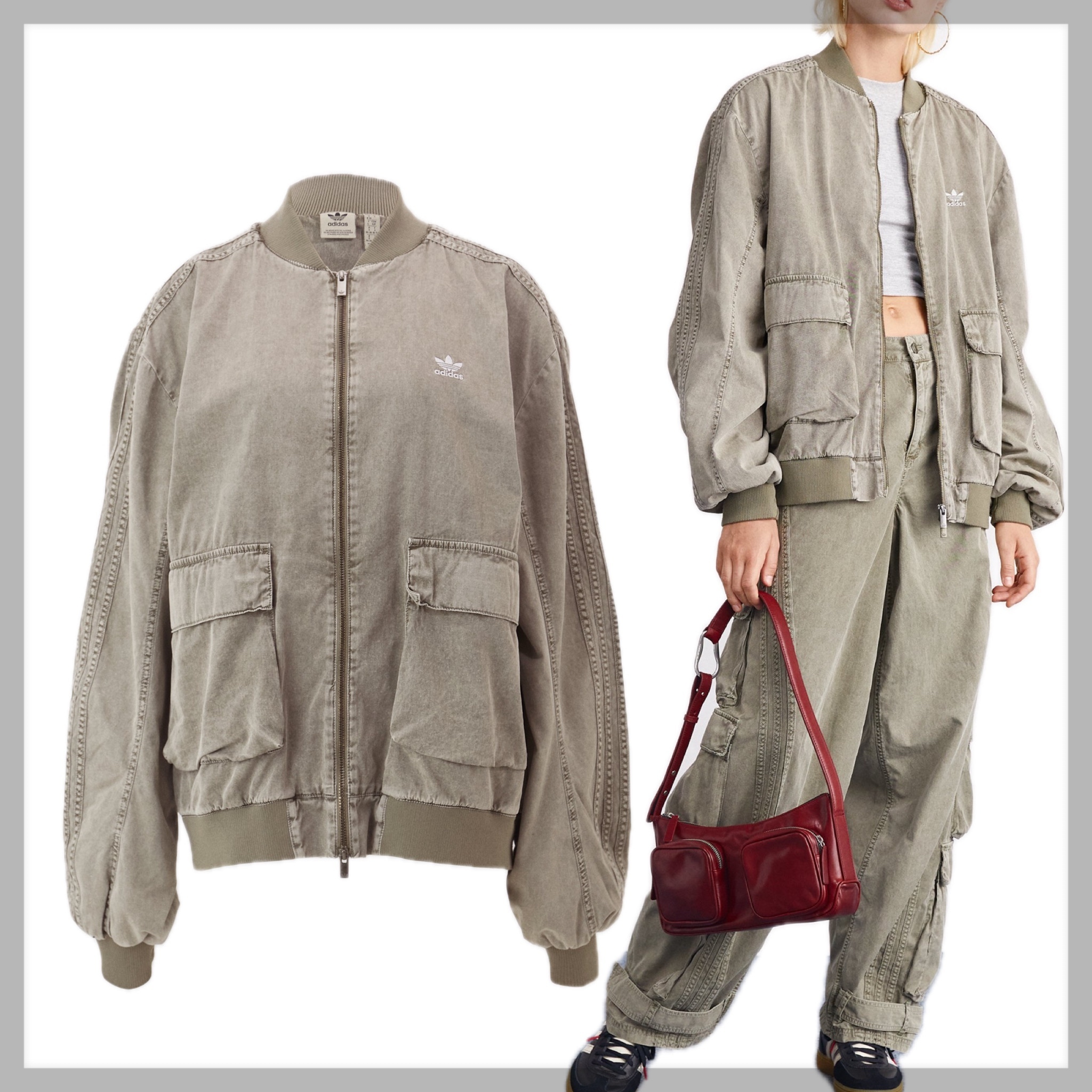 【adidas】オーバーサイズウォッシュドボンバージャケット/green