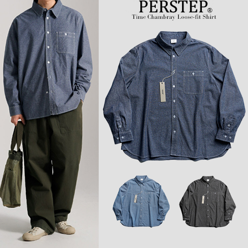 PERSTEP正規品★24AW★Time chambray loose-fit shirt