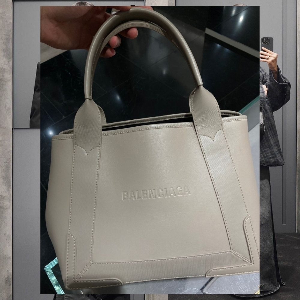 上品 バレンシアガ トートバッグ NAVY CABAS スモール カーフ