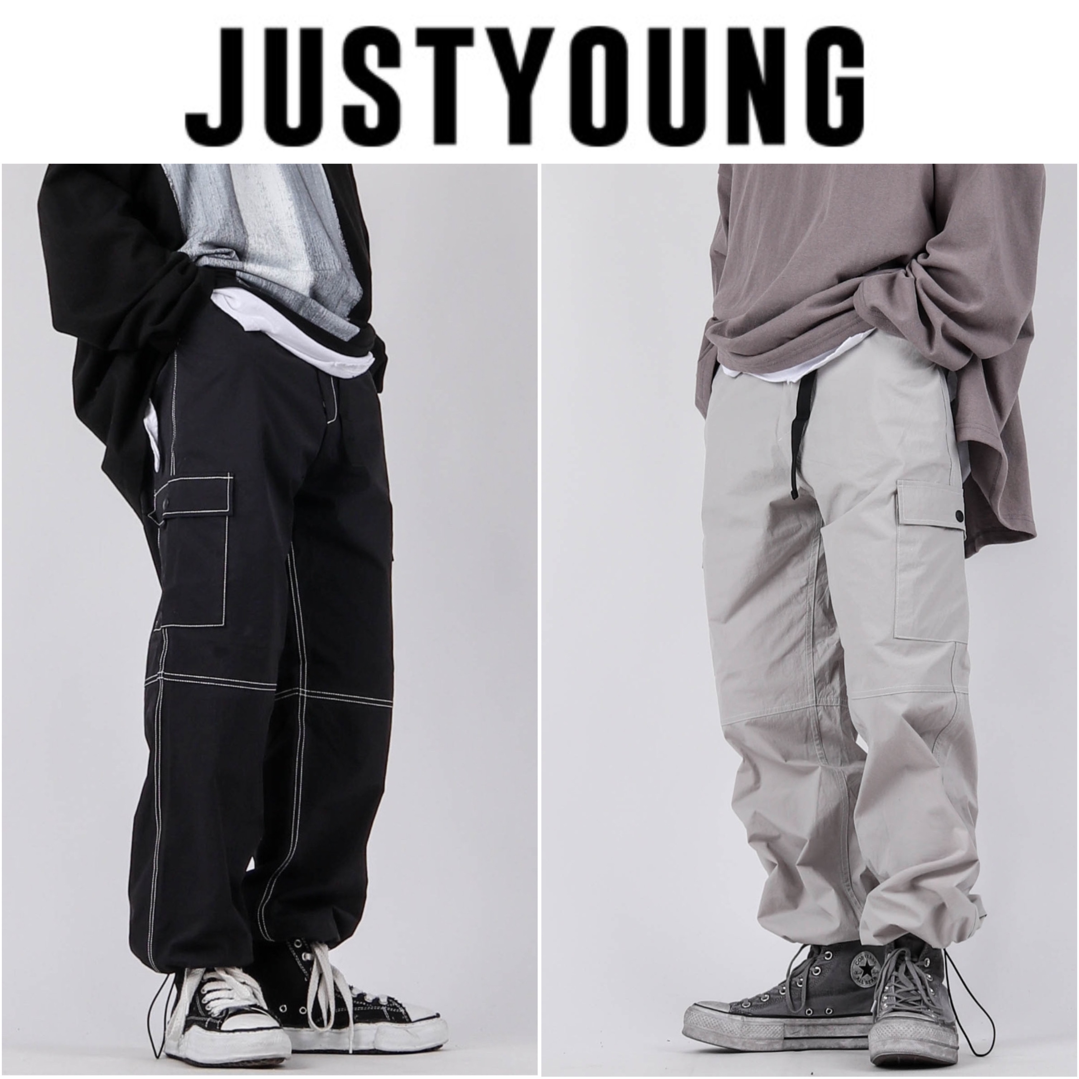 韓国発!【JUSTYOUNG】NV Stitch Cargo Wide Pants/男女共用