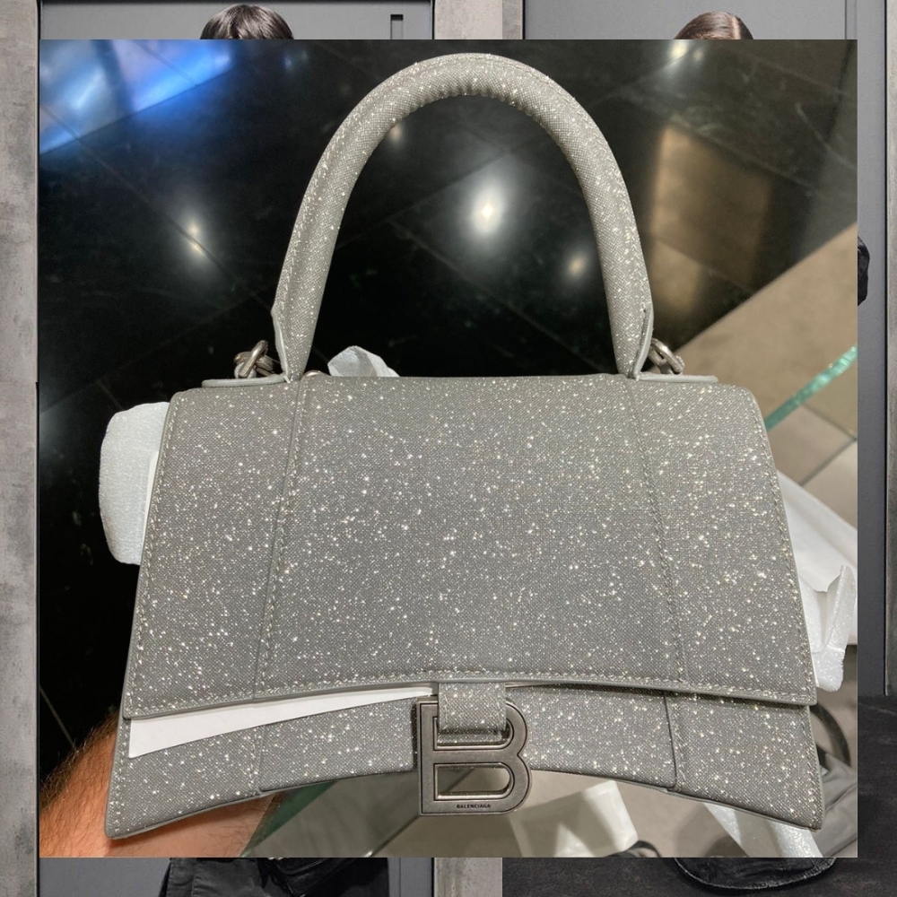 気品 バレンシアガ ハンドバッグ HOURGLASS スモール グリッター