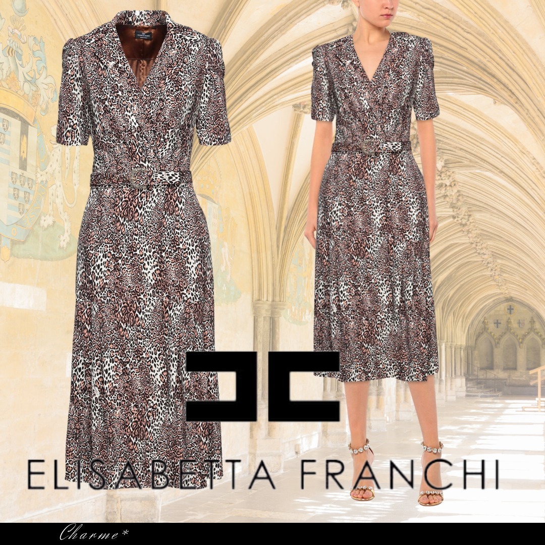 ERISABETTA FRANCHI オフィスワンピース Vネック レオパード