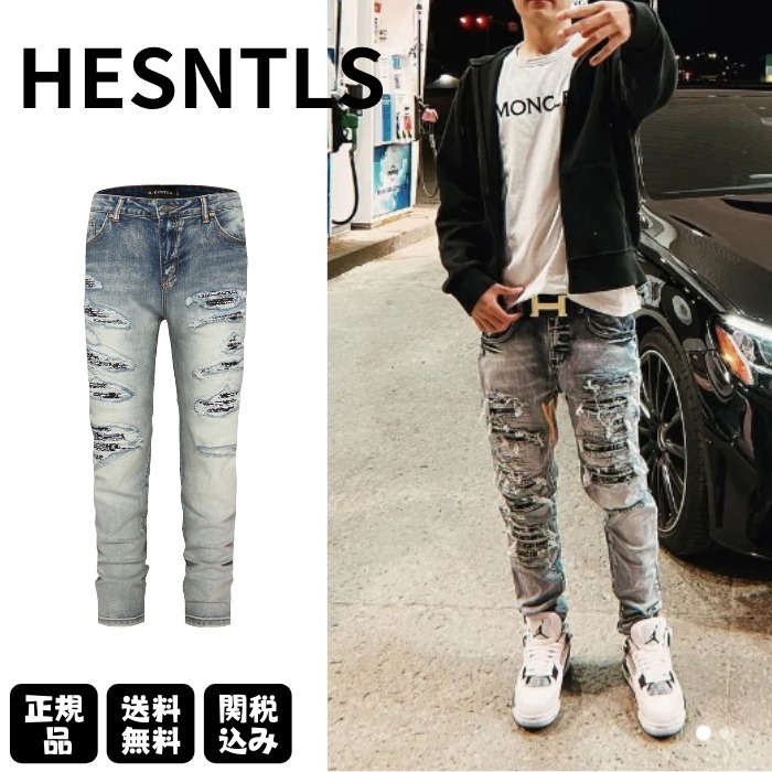 美品 日本未入荷 HESNTLS デニム ストレッチ ペイズリー